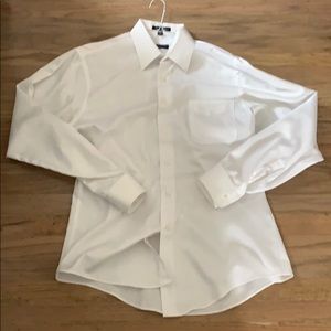 Sateen white long sleeve button down. Large. 16.